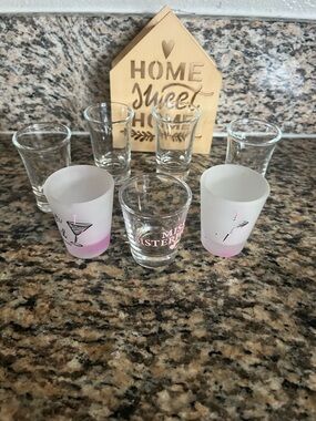Set of Glass Shot Glasses with Pink Accents